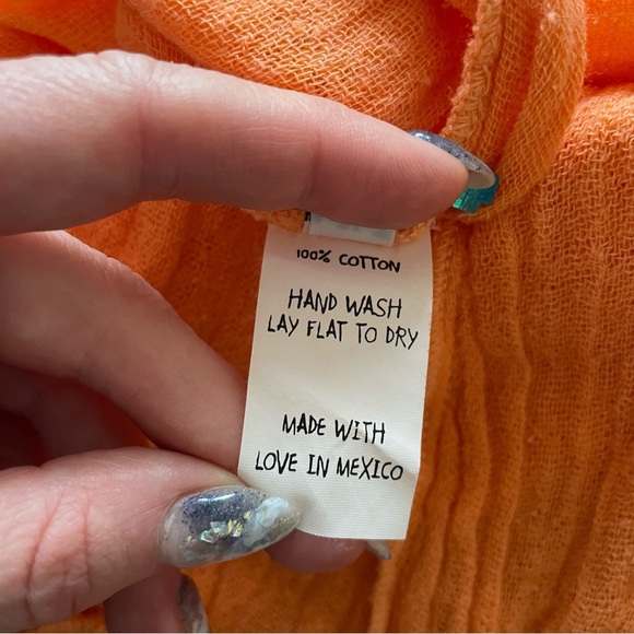 Free People Jen's Pirate Booty Cotton Orange Gauze Boho Off Shoulder Dress P/S - Picture 10 of 11